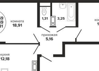 Продажа 2-комнатной квартиры, 55.8 м2, Краснодар, Российская улица, 257/7лит1