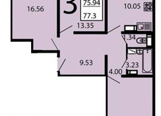 3-комнатная квартира на продажу, 77 м2, Воронеж, улица Маршала Одинцова, 25Бпоз28, ЖК Лазурный