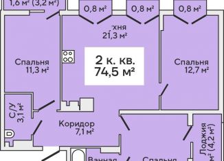 Продажа трехкомнатной квартиры, 75.8 м2, Калининградская область, Римская улица, 5к4