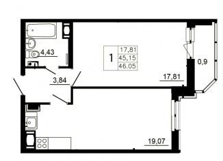 Продам 1-комнатную квартиру, 46.1 м2, Ленинградская область