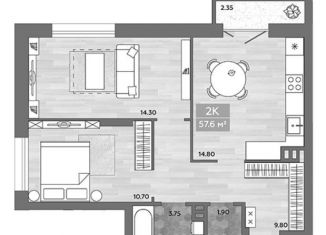 Продам двухкомнатную квартиру, 57.6 м2, Новосибирск, улица Королёва, 4, ЖК на Королёва