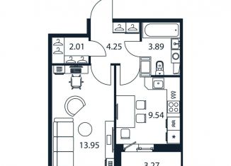 Продам 1-комнатную квартиру, 35.3 м2, Мурино