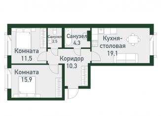 Двухкомнатная квартира на продажу, 63.6 м2, Челябинская область