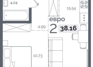 1-комнатная квартира на продажу, 38.2 м2, Иркутск, Пулковский переулок, 28, ЖК Пулковский