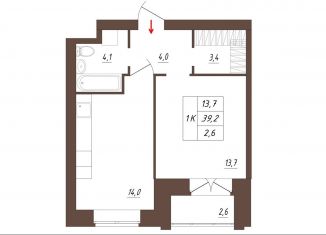 Продам 1-комнатную квартиру, 39.2 м2, Вологодская область