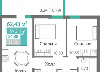 Продаю 2-комнатную квартиру, 54.9 м2, Крым