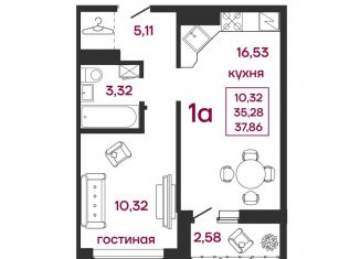 Продам 1-комнатную квартиру, 37.9 м2, Пенза, улица Баталина, 31, Железнодорожный район
