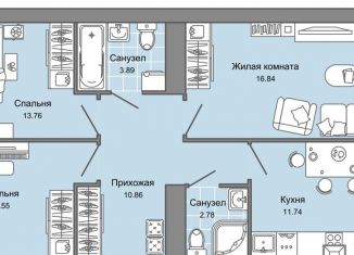 Продажа трехкомнатной квартиры, 74 м2, Ульяновск, ЖК Центрополис