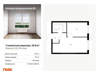 Продам 1-ком. квартиру, 32.8 м2, Москва, САО