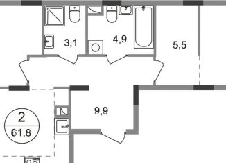Продам 2-комнатную квартиру, 61.8 м2, рабочий посёлок Заречье