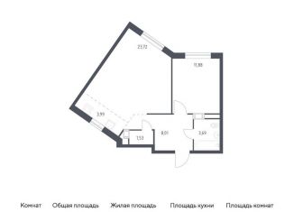 Продам однокомнатную квартиру, 52.8 м2, поселение Мосрентген, жилой комплекс Квартал Румянцево, к2
