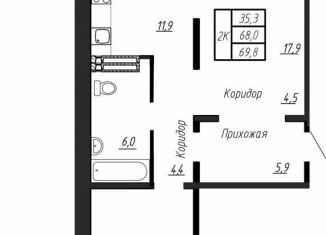 Продажа 2-комнатной квартиры, 69.8 м2, посёлок Тельмана, ЖК Сибирь
