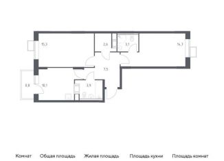 2-комнатная квартира на продажу, 58 м2, деревня Середнево, квартал № 23, 4-5