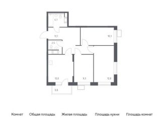 3-комнатная квартира на продажу, 64.9 м2, деревня Середнево, жилой комплекс Цветочные Поляны Экопарк, к3
