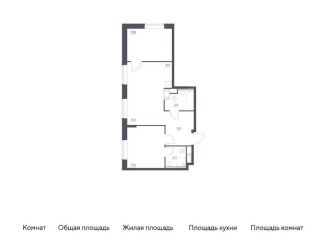 Трехкомнатная квартира на продажу, 55.2 м2, деревня Середнево, жилой комплекс Цветочные Поляны Экопарк, к2