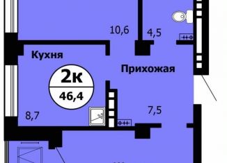Двухкомнатная квартира на продажу, 46.4 м2, Красноярск, ЖК Серебряный