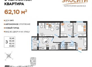 Продается 3-ком. квартира, 62.1 м2, Ульяновск, жилой комплекс ЭкоСити, 11, ЖК ЭкоСити
