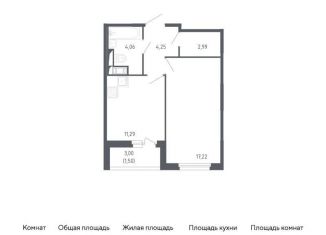 Однокомнатная квартира на продажу, 41.3 м2, Санкт-Петербург, метро Проспект Ветеранов