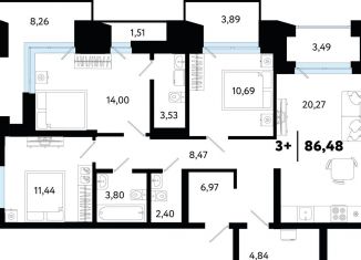 Продам 3-комнатную квартиру, 86.5 м2, Тюменская область