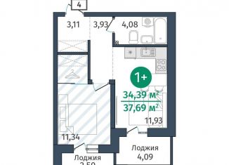 Однокомнатная квартира на продажу, 34.4 м2, Тюменская область