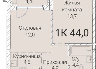Однокомнатная квартира на продажу, 44 м2, Новосибирск, Овражная улица, 2А, метро Сибирская