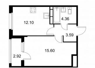 Продажа однокомнатной квартиры, 37.1 м2, Колпино