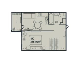 Продам однокомнатную квартиру, 39.6 м2, Выборг