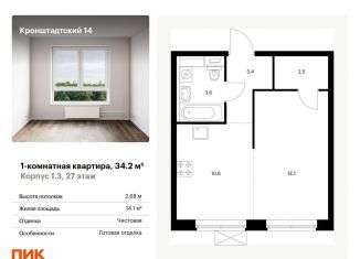 Продается 1-комнатная квартира, 34.2 м2, Москва, Головинский район