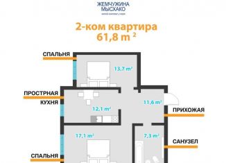Двухкомнатная квартира на продажу, 61.4 м2, Краснодарский край, Шоссейная улица, 27
