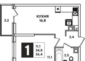 Продам 1-комнатную квартиру, 36.4 м2, Новороссийск, улица Котанова, 2к1, ЖК Арена