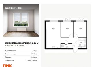 Продажа 2-комнатной квартиры, 53.3 м2, городской посёлок Новоселье, жилой комплекс Таллинский Парк, 3.1