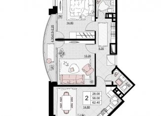 Продам 2-комнатную квартиру, 62.4 м2, Анапа