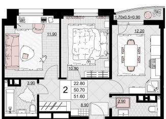 Продам 2-комнатную квартиру, 51.6 м2, Анапа