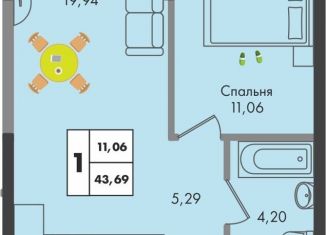 Продаю однокомнатную квартиру, 43.7 м2, Краснодарский край, улица имени Генерала Брусилова, 5лит1.2