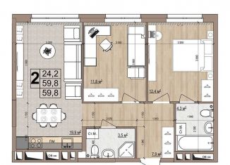 Продается 2-ком. квартира, 59.8 м2, Жуковский, улица Современников, 4