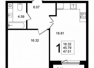 Продам 1-ком. квартиру, 47.5 м2, Московская область