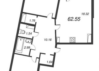 Продается 2-комнатная квартира, 64.4 м2, Мурино, Оборонная улица, 33к2