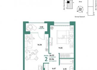 Продается 2-ком. квартира, 36.5 м2, Тюменская область, улица Новосёлов, 102