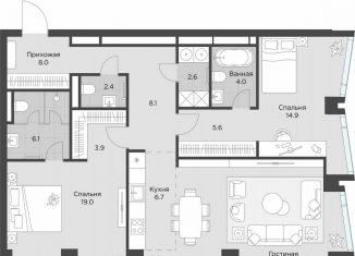 Продается 2-комнатная квартира, 108.5 м2, Москва, улица Василисы Кожиной, вл25/1, район Филёвский Парк