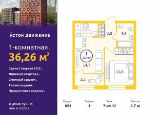 Продам 1-ком. квартиру, 36.3 м2, Екатеринбург, Проходной переулок, 1А, Железнодорожный район