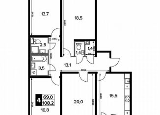 Продается четырехкомнатная квартира, 108.2 м2, деревня Сапроново