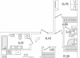 Трехкомнатная квартира на продажу, 86.9 м2, Санкт-Петербург, метро Пролетарская, Октябрьская набережная, 116