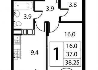 Продается 1-комнатная квартира, 38.3 м2, Домодедово