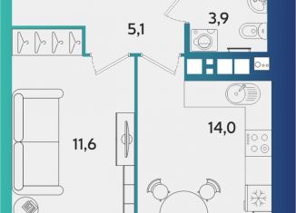 Продажа 1-ком. квартиры, 38.4 м2, Удмуртия, улица Архитектора П.П. Берша, 44