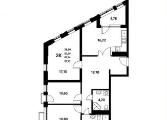 Продается 3-комнатная квартира, 85.3 м2, Воронеж, набережная Чуева, 7, Железнодорожный район