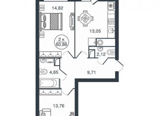 Продаю 2-комнатную квартиру, 60.9 м2, Тверь, Московский район