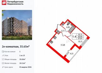 1-комнатная квартира на продажу, 35.7 м2, Санкт-Петербург, Невский район