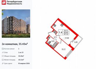 Продажа однокомнатной квартиры, 35.5 м2, Санкт-Петербург, Невский район