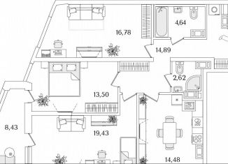 Продается трехкомнатная квартира, 90.6 м2, Санкт-Петербург, метро Пролетарская, Октябрьская набережная, 116