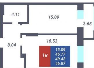 Продам однокомнатную квартиру, 46.7 м2, Новосибирск, Заельцовский район, Светлановская улица, 52/2